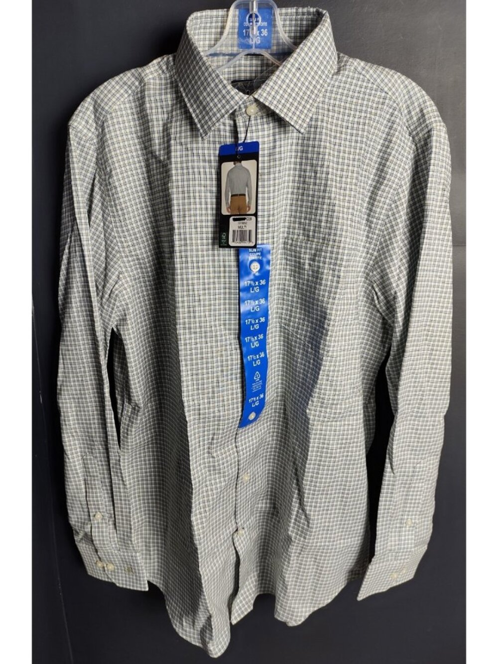 Banana Republic Slim Fit Dress Shirt 17.5x36 Large Check Button Front NWT